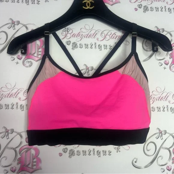 Victoria’s Secret sports bra neon pink with Rutching racer back strapping logo - Picture 4 of 7